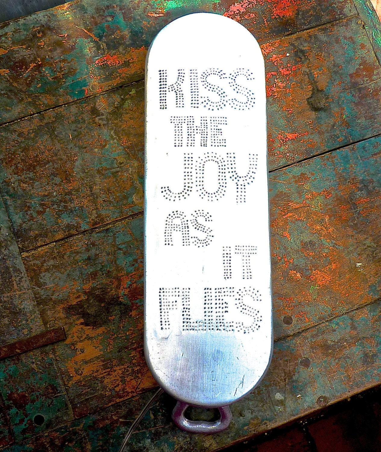 Repurposed InSight Light Kiss the Joy as It Flies verticle night light.
