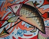 koi with arrows art, tattoo painting, fish, water and arrows, pisces and sagittarius astrology art