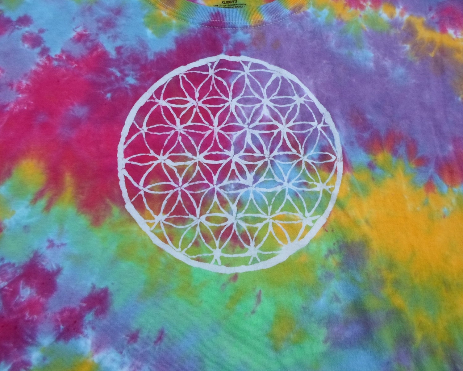 Rainbow Flower Of Life Batik X-Large Shirt