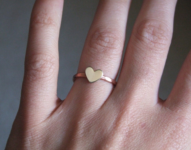 Tiny Brass Heart Copper Ring