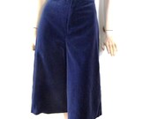 Vintage Split Skirt Gaucho Culottes Midnight Blue Velvet 70s High Waist