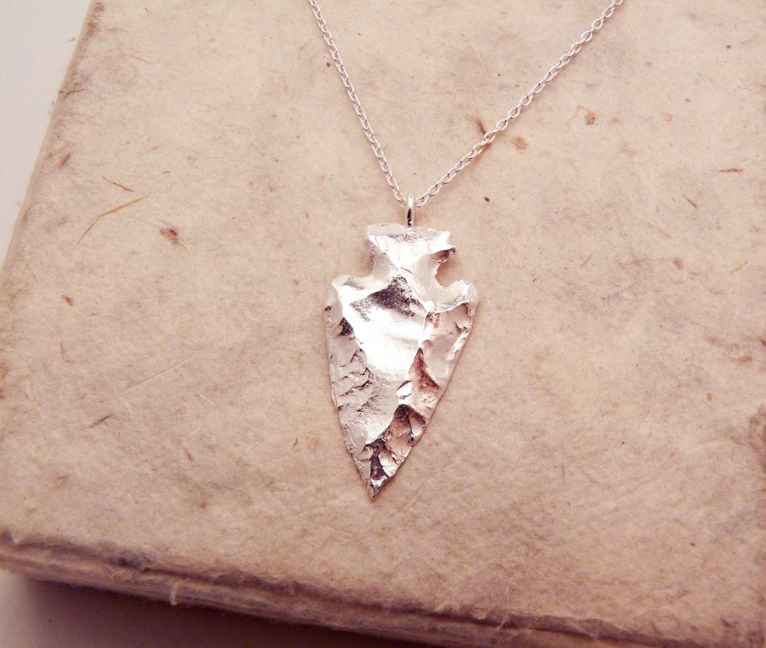 Silver Arrowhead Necklace - Style Obsidian (Pure Silver Pendant)