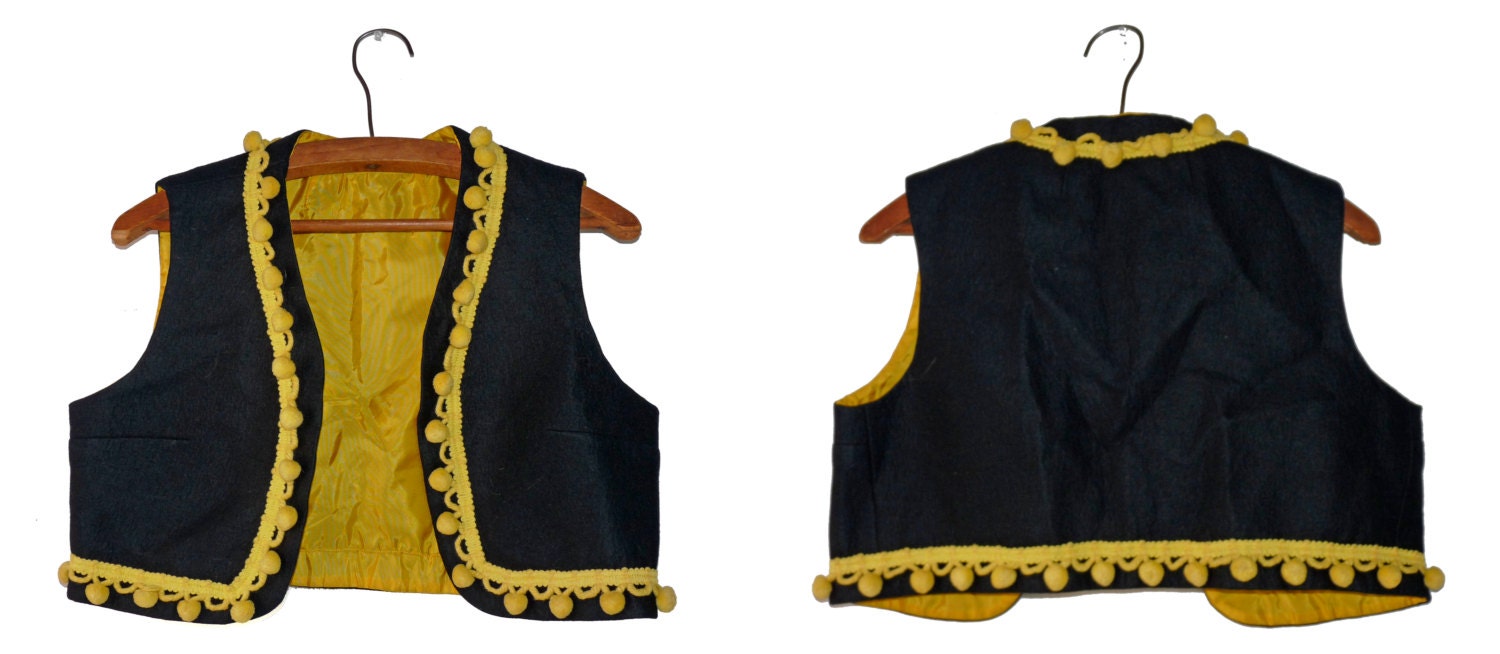 1960s handmade MATADOR style cropped vest in canary yellow and black