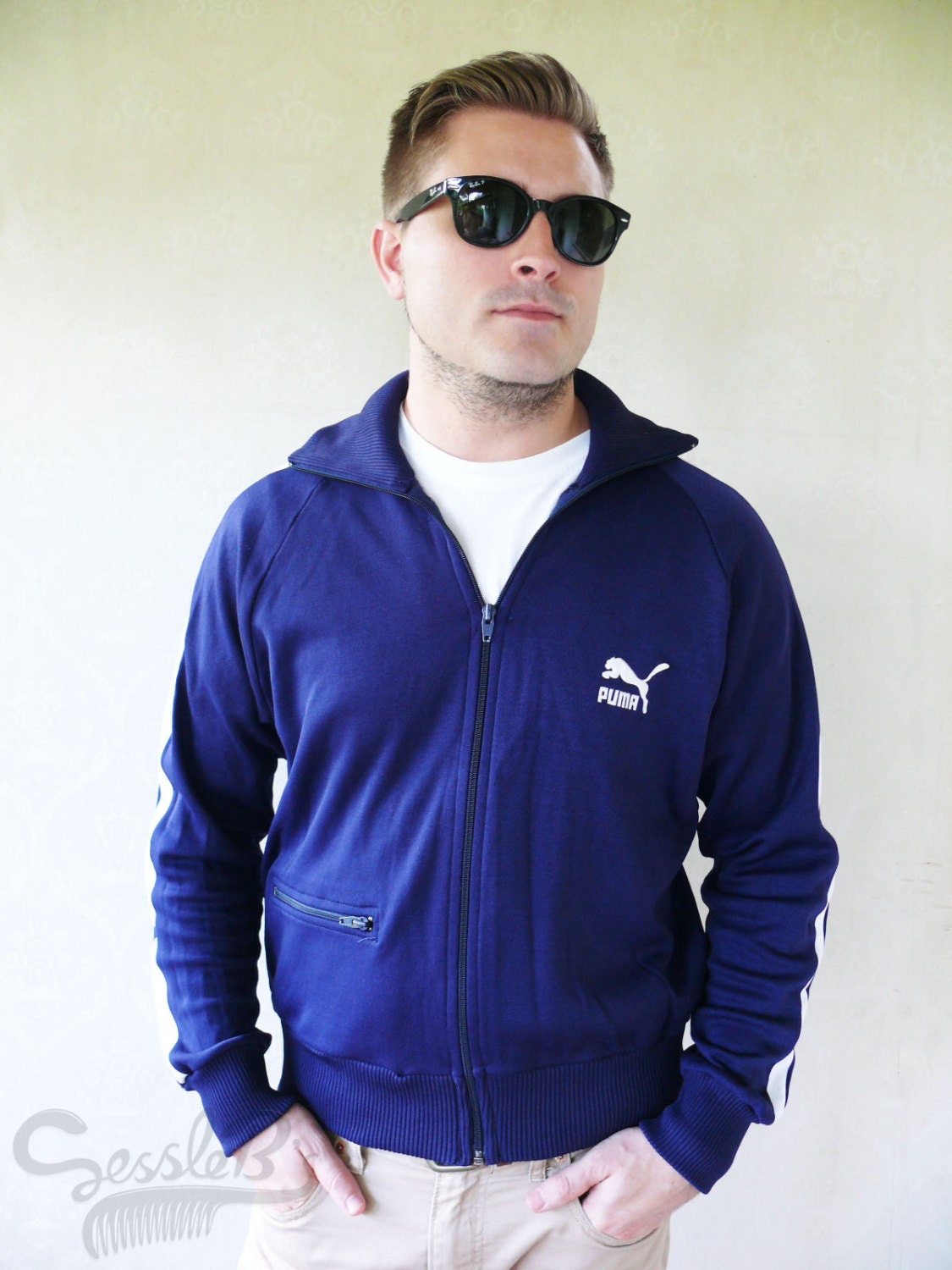 Vintage mens old-school Puma windcheater/track jacket 1978 - dark blue . . . "Like" our fb page for 10% discount