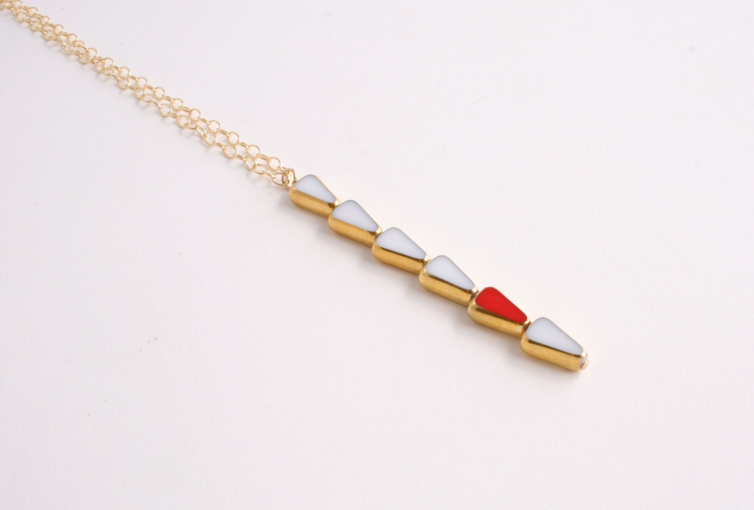 Straight Arrow Necklace in white, red and gold // mid century jewelry // LilahV