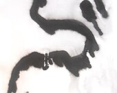 A3 Original Fine Art Black and White Abstract Ink Wash Painting 11.7x16.5 " Impose 063"