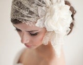 Chantilly Lace Bridal Cap, Juliet Cap, Lace Bridal Veil, Art Deco Inspired, 1920's - Francesca  MADE TO ORDER