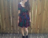 Vintage 90s Colorful Plaid Short Sleeve Dress Size Small