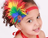 Paradise Parrot Stretchy Feather Headband - Scarlett Macaw Bird Costume Accessory: Fits toddler to adult Il_170x135