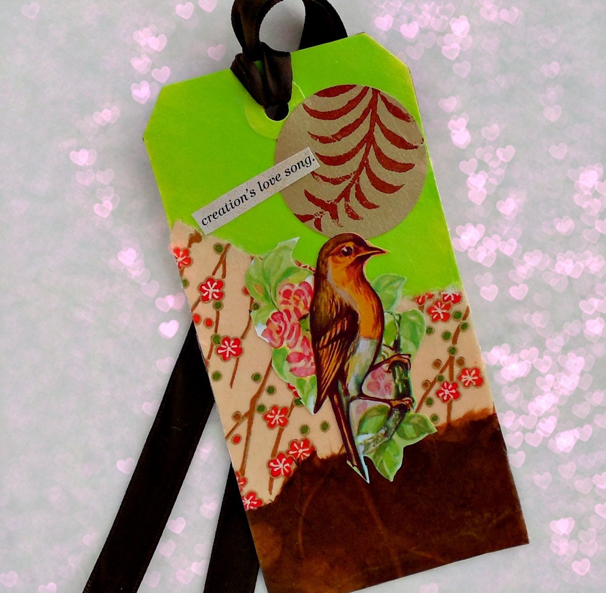 Creations Love Song, Bird, Tag, Art Tag, Original Mixed Media Art, BookMark,Collage