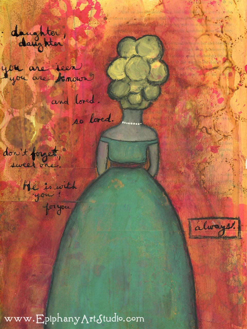 Fine Art Print - 9" x12" Giclee Print, Orange Gold Christian Inspirational Secret Message Art - "A Love Letter From the King"