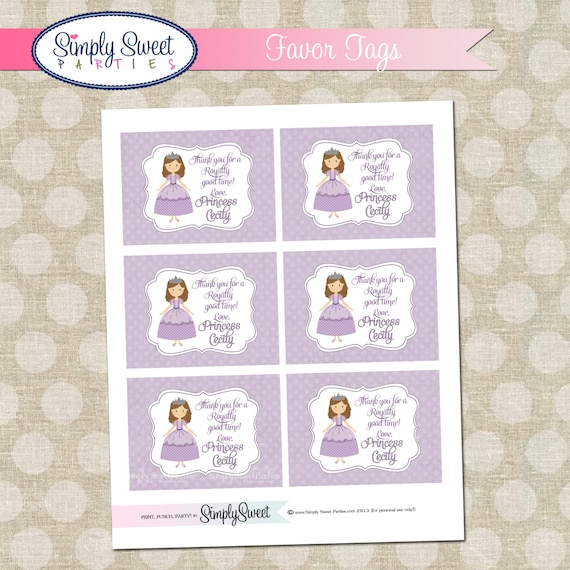 Purple Polka Dot Princess Birthday Party printable favor tags Il_570xn