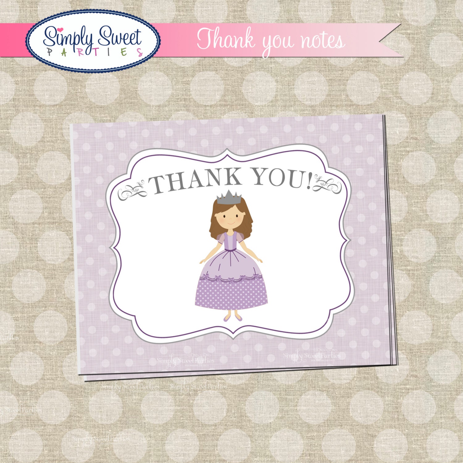 Purple Polka Dot Princess Birthday Party DIY printable Thank You notes Il_570xn