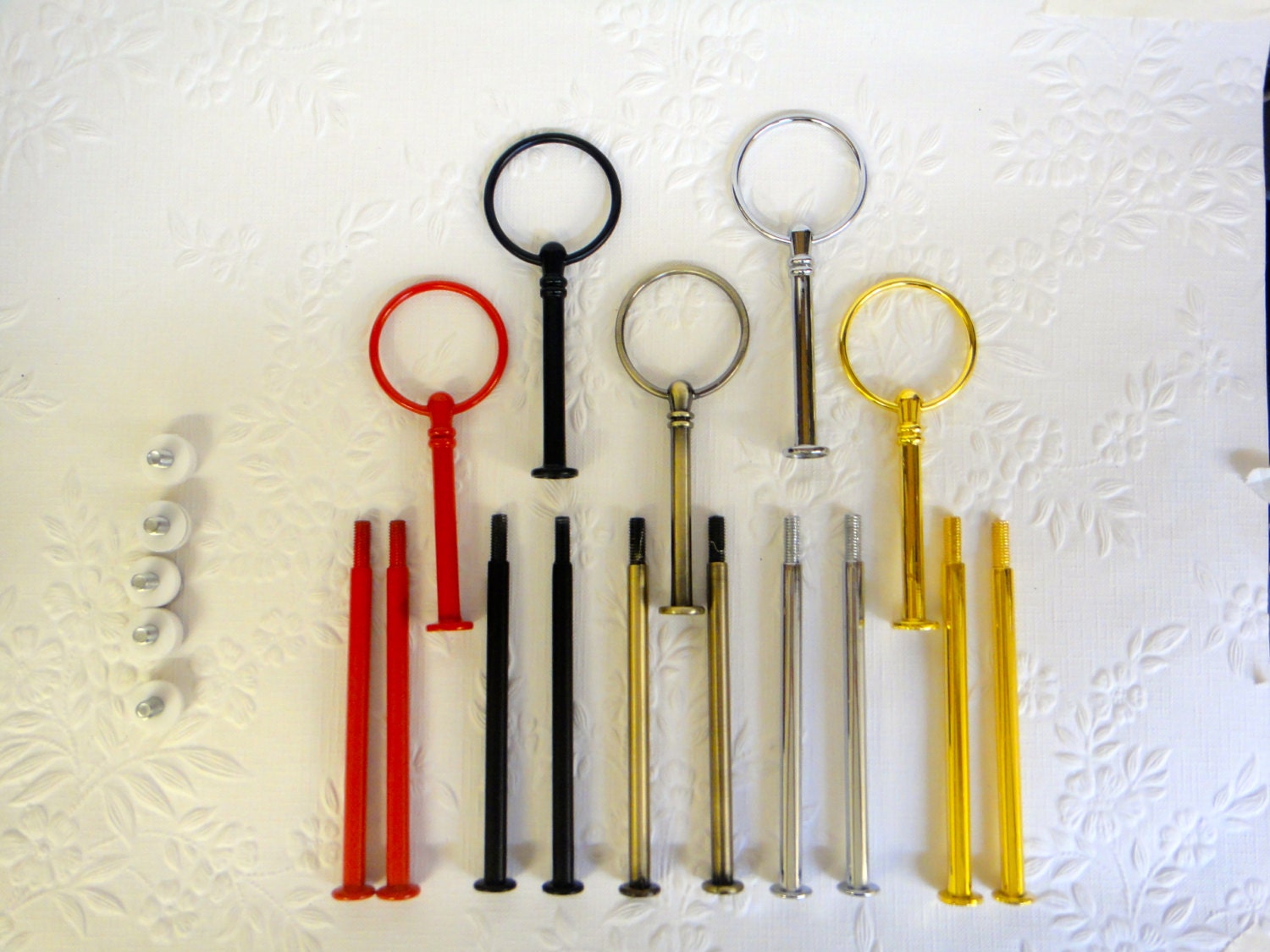 5 sets of 3 Tier ROUND Cake Stand Fittings / Handle in Black Red Silver Bronze Gold