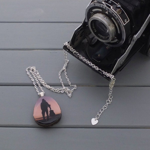 Music, musician, wood necklace, photo jewelry, handmade pendant from real tree branch