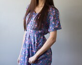 Vintage 80's Floral Dress Purple Sundress Petite Pink Orange Flowers Bohemian Hippie XL Extra Large