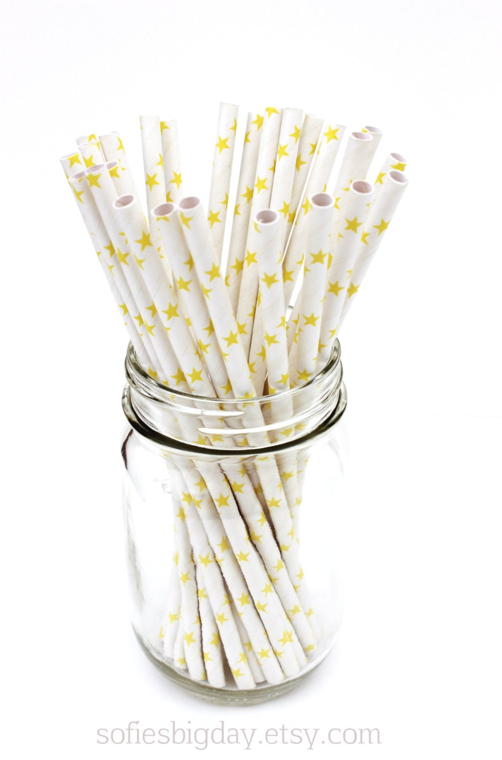 SALE-YELLOW Star Straws- cake pop sticks- party straws- with printable flags-25 count Il_170x135