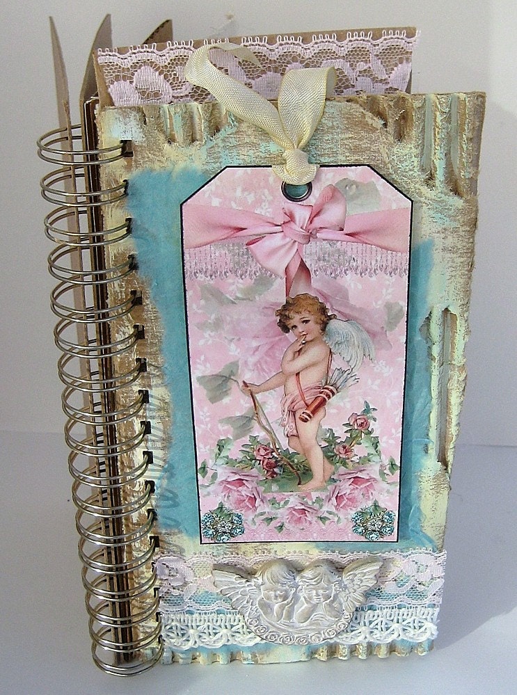 Junk Journal, Art Journal, Smashbook, Shabby Chic Cherub, Romantic Gift