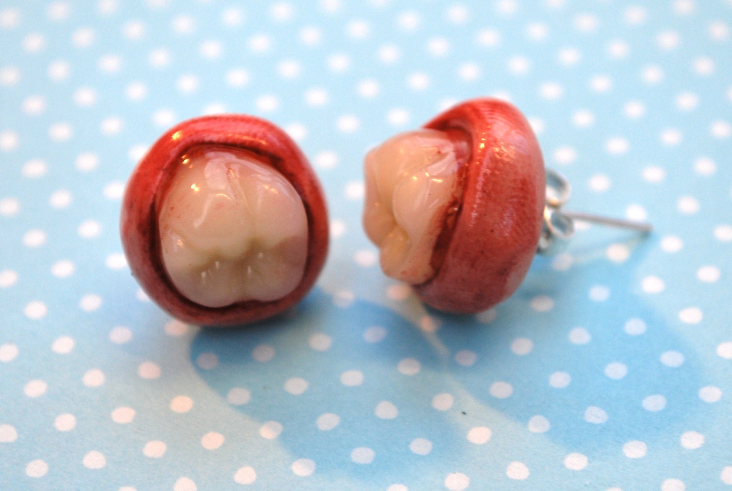 Human teeth polymer clay stud earrings