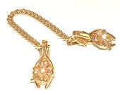 Vintage Four Leaf Clover Sweater Guard Clips Rhinestone