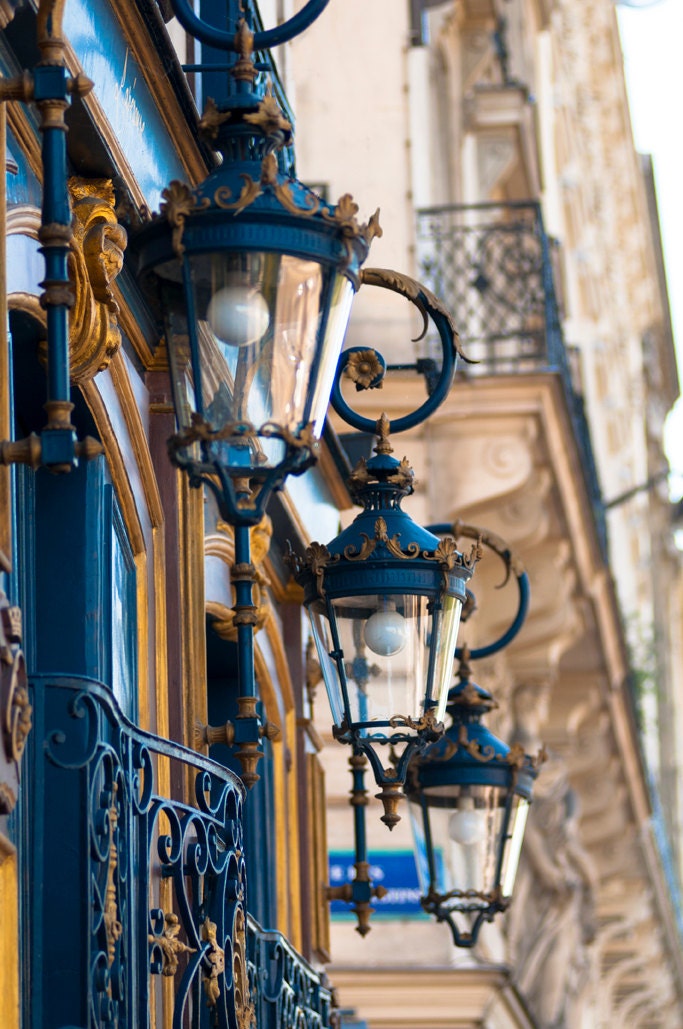 Paris Photography - Blue Lanterns, Architectural Fine Art Photo, Parisian Home Decor, Wall Art