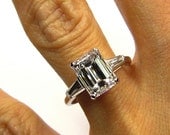 Rare..3.32ct Estate Vintage Emerald Cut Diamond EGL USA with 2 Baguettes Engagement Wedding Anniversary Ringin Platinum