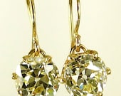 Super Rare...3.15ct Victorian Natural Fancy Yellow Old Mine Cushion cut Diamonds Gold  Solitaire Earrings