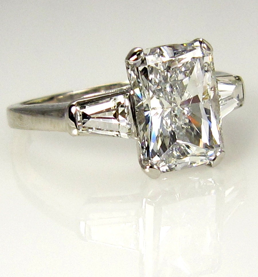 3.09ct Estate RADIANT Cut Diamond Engagement Ring EGL USA  in Platinum with Baguettes