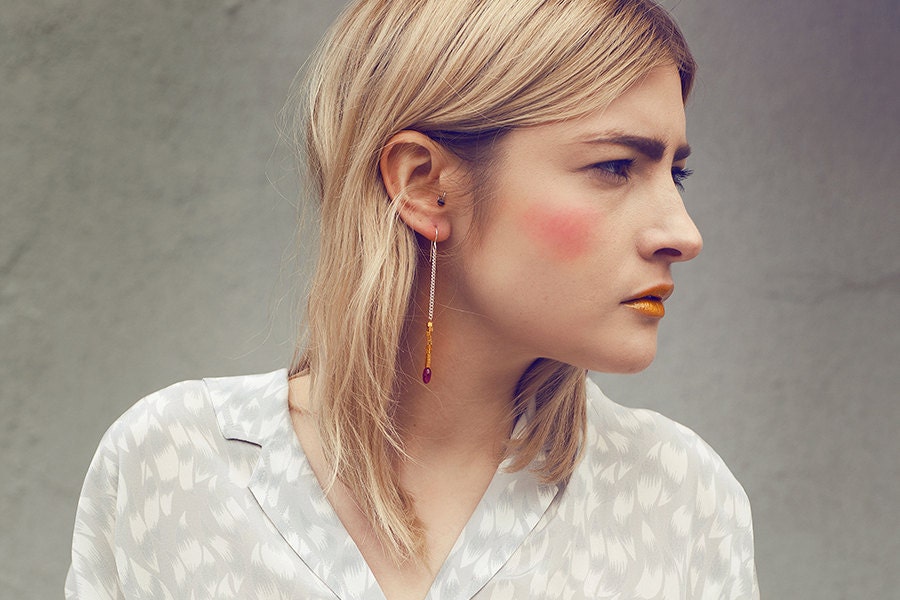 gold & ruby dangle earrings