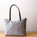 Hand Printed Linen Tote Bag Black Polka Dots - Brown Leather Handles