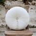 Ivory white silk velvet round pillow with tassel 16"