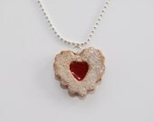 Strawberry Jelly Cookie Necklace-Jewelry-Polymer Clay-Polymer Clay Food-Miniature Food-Cookie Necklaces-Red
