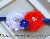The Little Firecracker Headband - Little Girl's Red, White and Blue 4th of July Celebration Headband - Baby Girl Colors of American Hair Bow