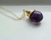 Small purple blue rainbow fluorite teardrop gemstone pendant on 14ct gold filled chain necklace