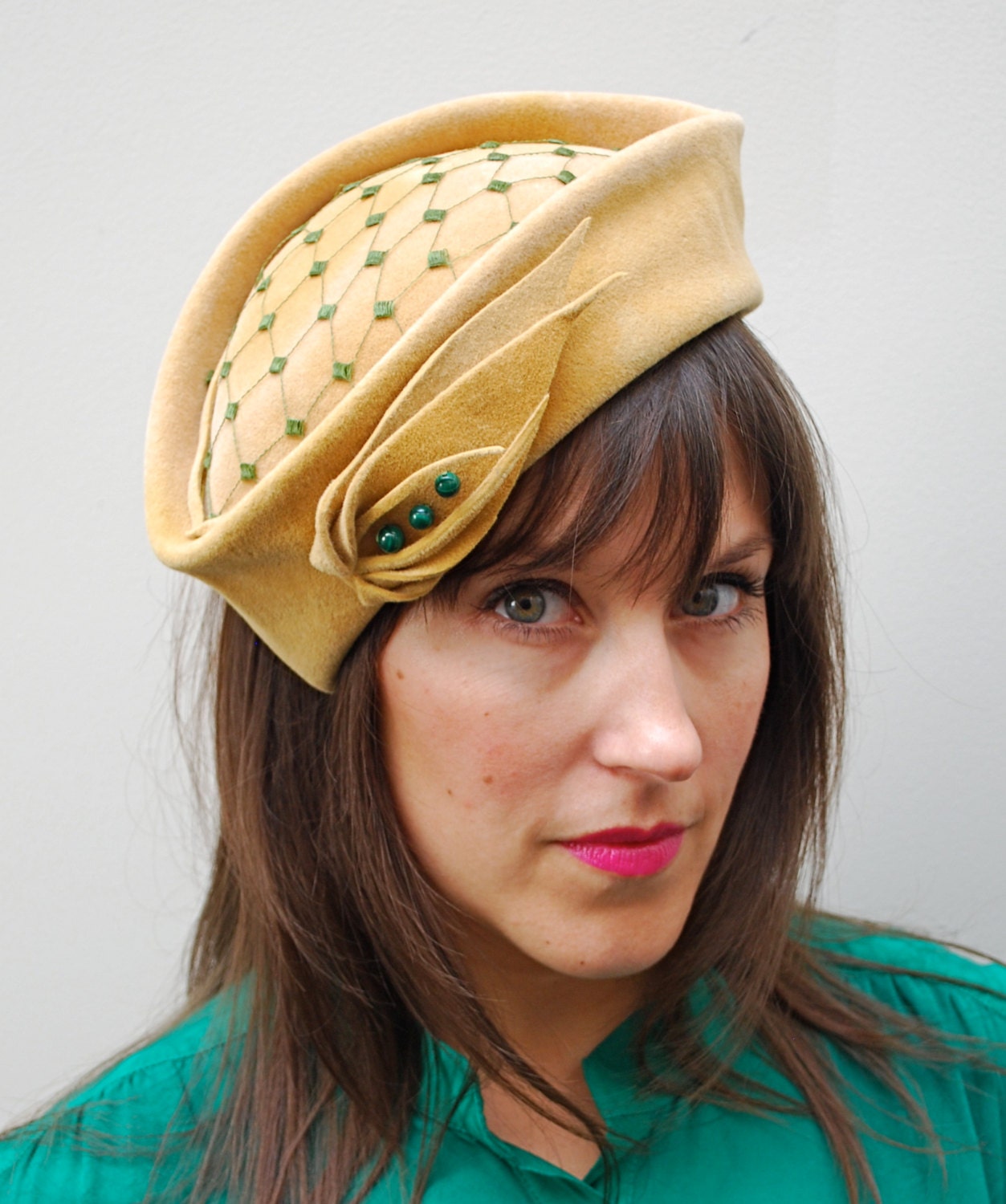 Gold Cocktail Hat / Fascinator / Womens / reclaimed rabbit fur felt