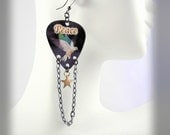 Guitar Pick Earrings - Motion Animated Dove - "Peace" Chain Swag with Tiny Star Charm - Unique Jewelry for a Unique You
