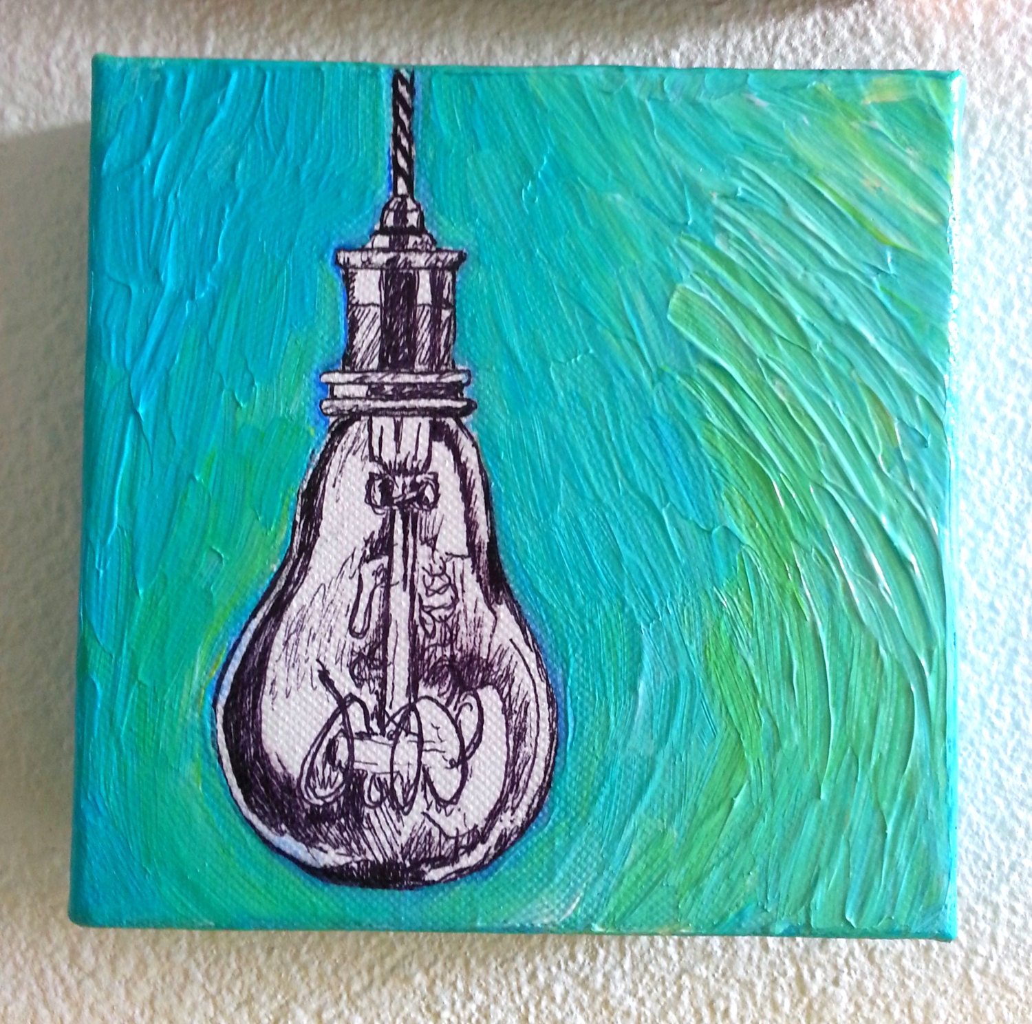 Original Ink & Acrylic Edison Bulb Painting 6"x6"