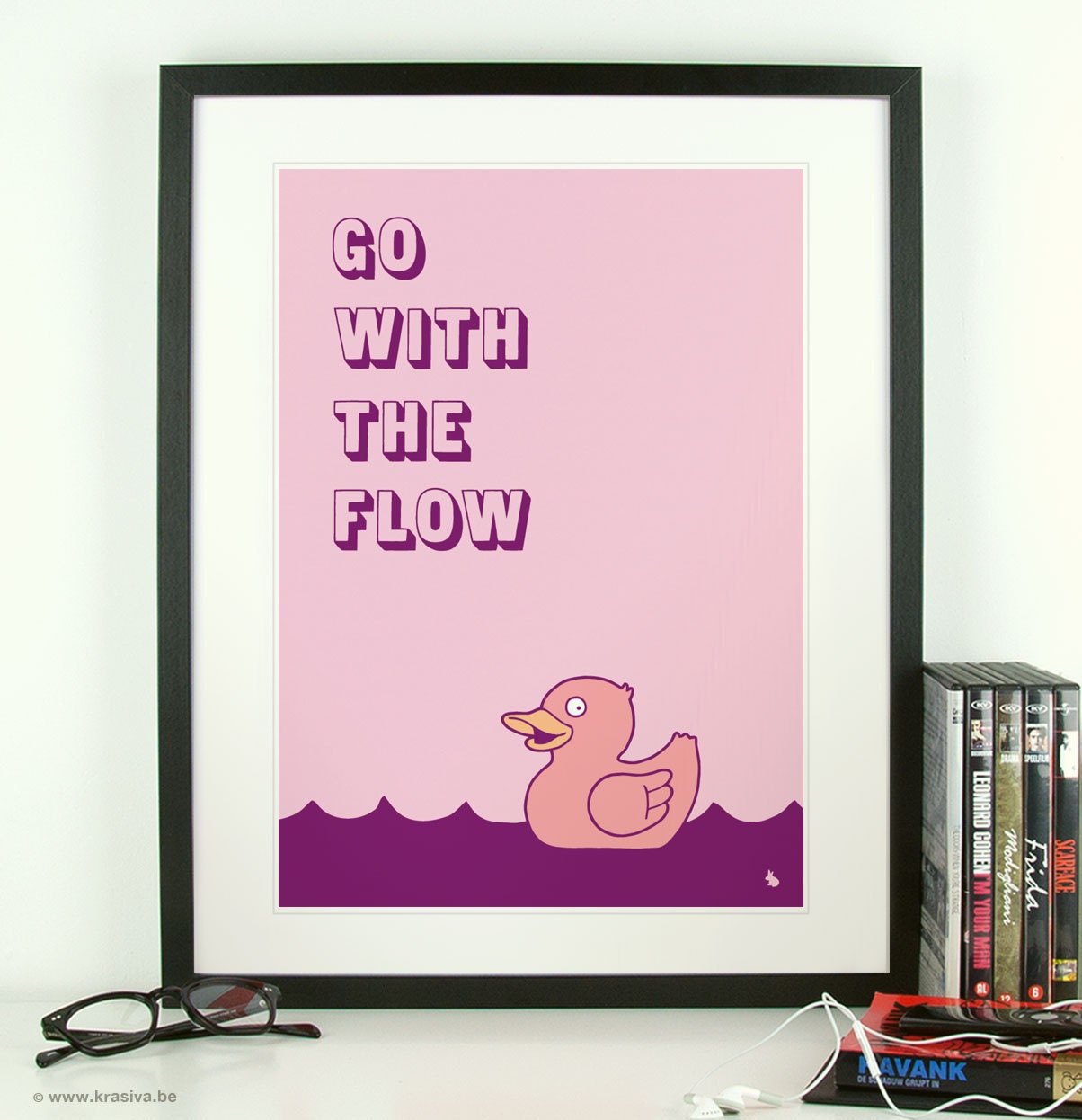 Cute purple rubber ducky quote poster print art - Go with the flow - A3