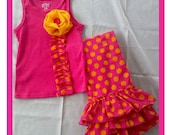 New Fall Summer pink polka dot tripple Ruffle Pants and top children toddler baby girl sz 12m, 18m, 2t, 3t, 4t, 5t