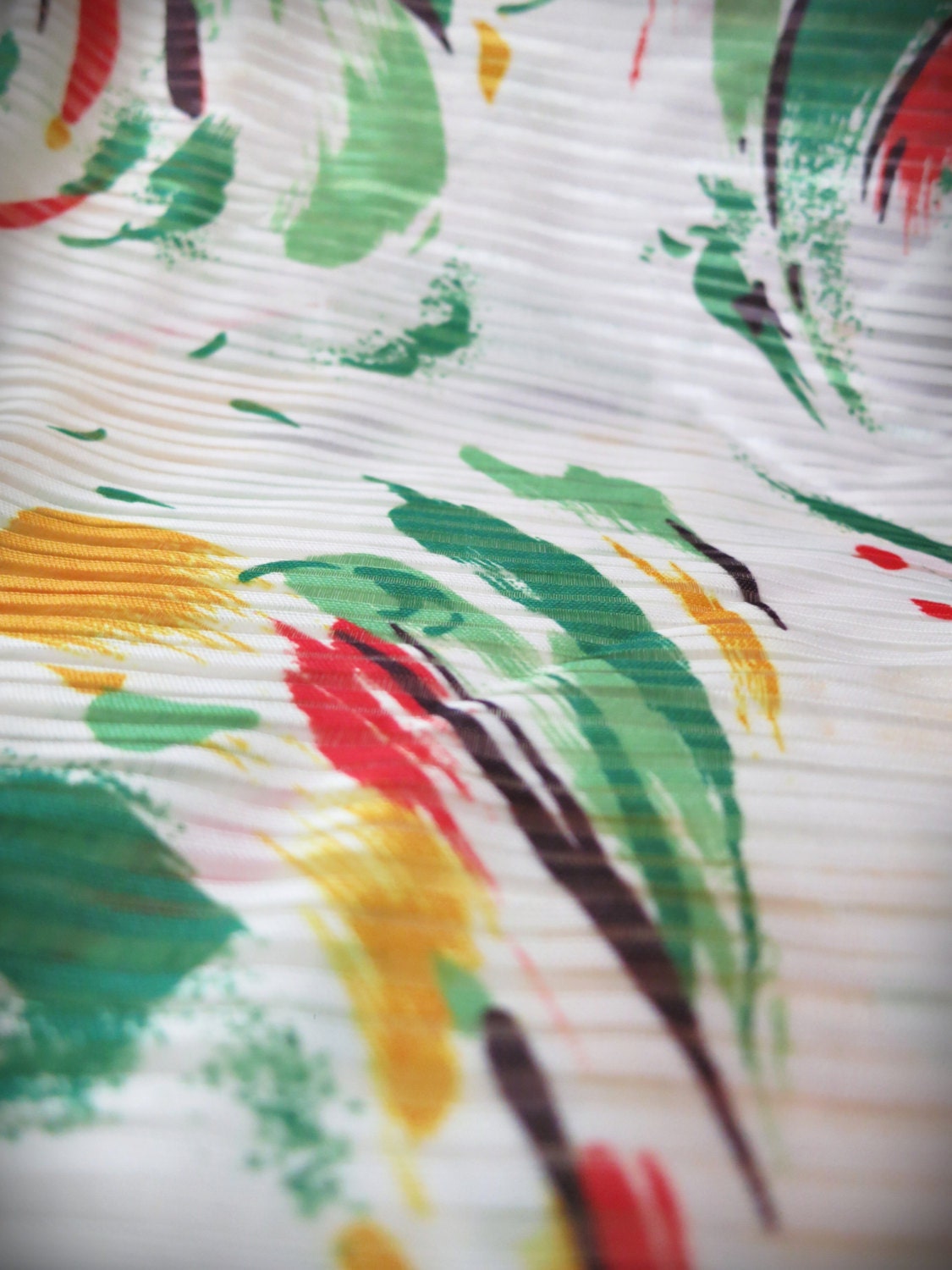 Vintage scarf tie Green yellow red ladies neck tie Abstract print ascot 70s headband