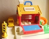 Vintage Fisher Price Little People Play School and Playground Slide Yellow Bus