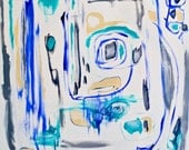 Abstract Acrylic Painting Original Blue White 30 x 30 by Mary Gaspar