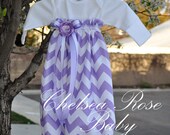 Baby Girl Onesie Dress, Baby Girl Dress, Lavender Chevron, Designer Sleep Gown, Layette, Baby Nightgown, Newborn Sleep Sack, Baby Girl