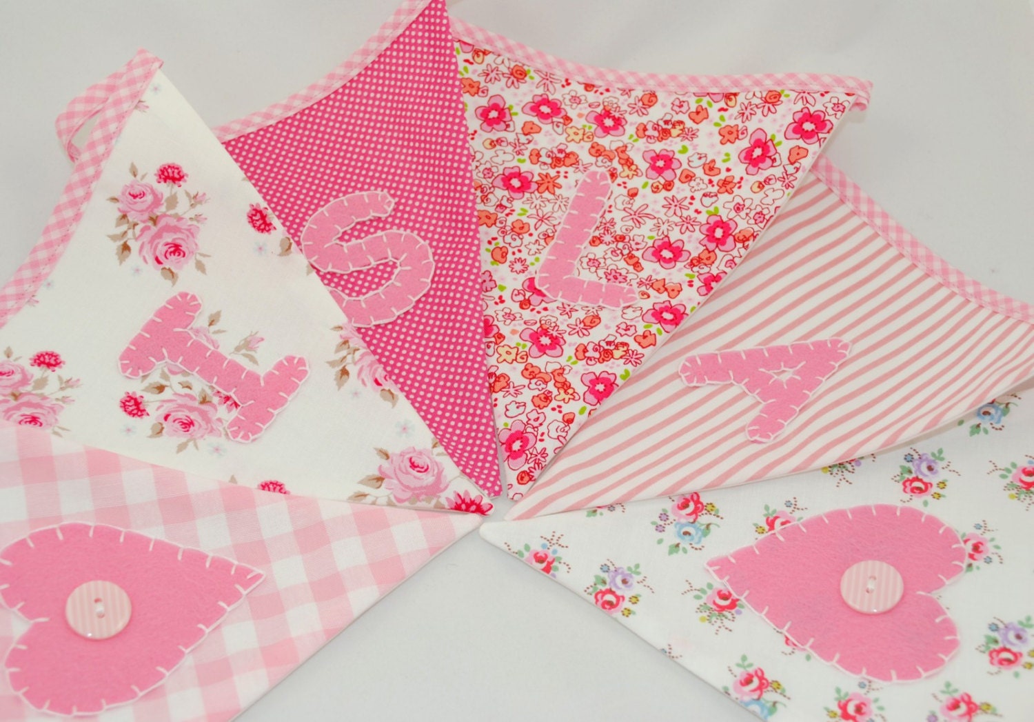 Girls Personalised Bunting - PERFECTLY PINK - Gorgeous bespoke hand appliqued bunting Custom Made just for you