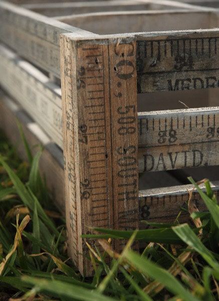Father's Day Yardstick Crate, Handmade with Vintage materials, 14.5"L x 10"W, 4"H, 6 compartments, Wedding Centerpiece, shabby chic decor