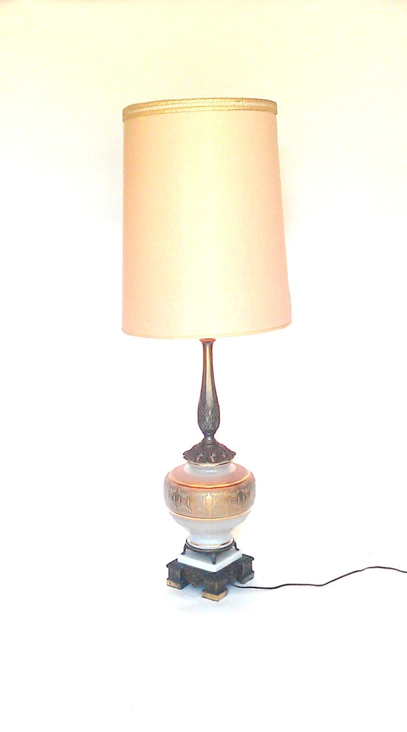 Hollywood Regency Lamp Handpainted Frosted Glass