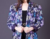 80s Vintage Floral Print Linen Boyfriend Blazer