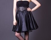 90s Vintage Black Satin Circle Skirt with Crinoline