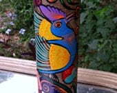 ColorfulTree Bark Painting Candle.  Mexican Prayer Candle. Whimsical painting on Paper. Repurposed Decor. Colorful Artwork. Folk Art Candle.