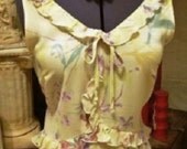 Stepford High Tea Pretty Buttermilk Floral Tea Dress Vintage 70's does 40s flouncy frill ruffle Pale lemon Watercolors by Chelsea Au12/US8